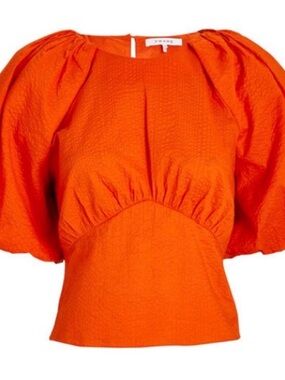 Frame Denim Vibrant Orange Puff-Sleeve Blouse